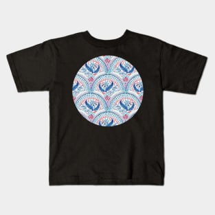 Art Deco Fresco in Cool Mediterranean Blue and Red Kids T-Shirt